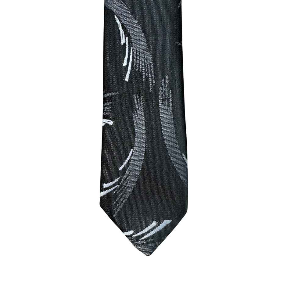 Jeffery Scott Mens Necktie Black Grey Abstract Brushstroke Polyester Made in USA